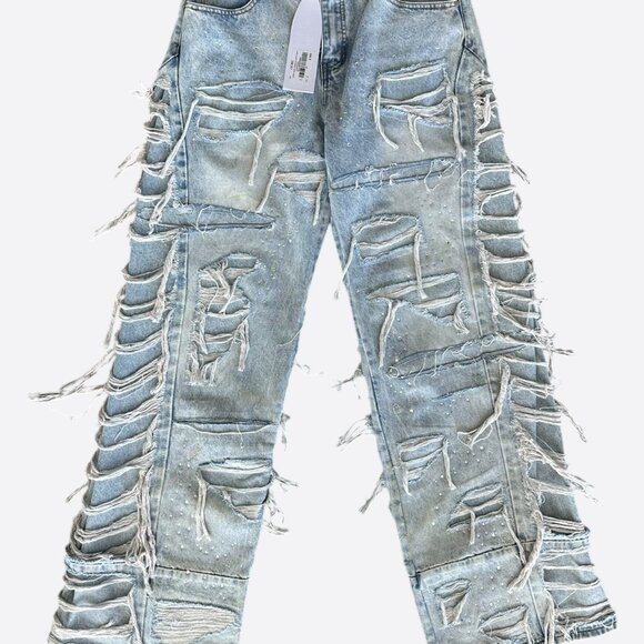 Who Decides War Blue Ultra Flare Rhinestone Distressed Jeans